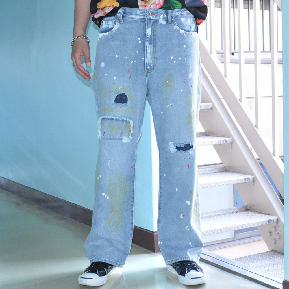 PAINTTED WIDE DENIM PANTS