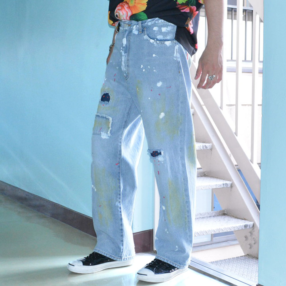PAINTTED WIDE DENIM PANTS
